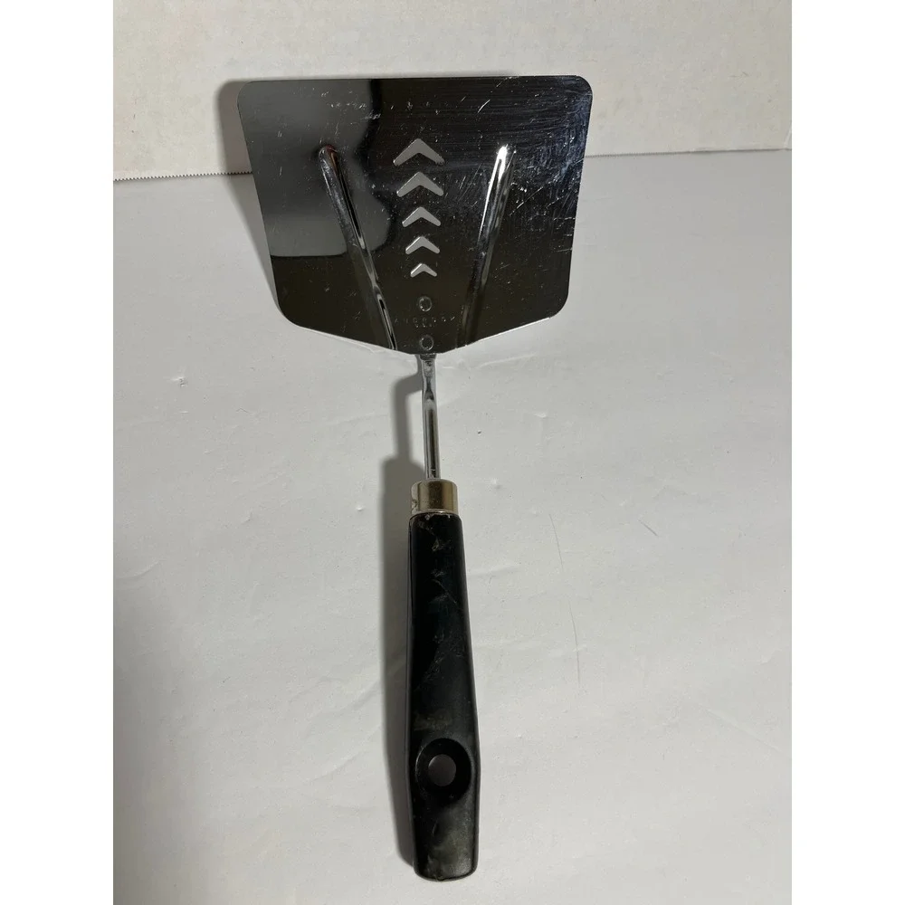 Vintage Androck USA Wide Slotted Spatula Stainless Steel Black Handle Chevron